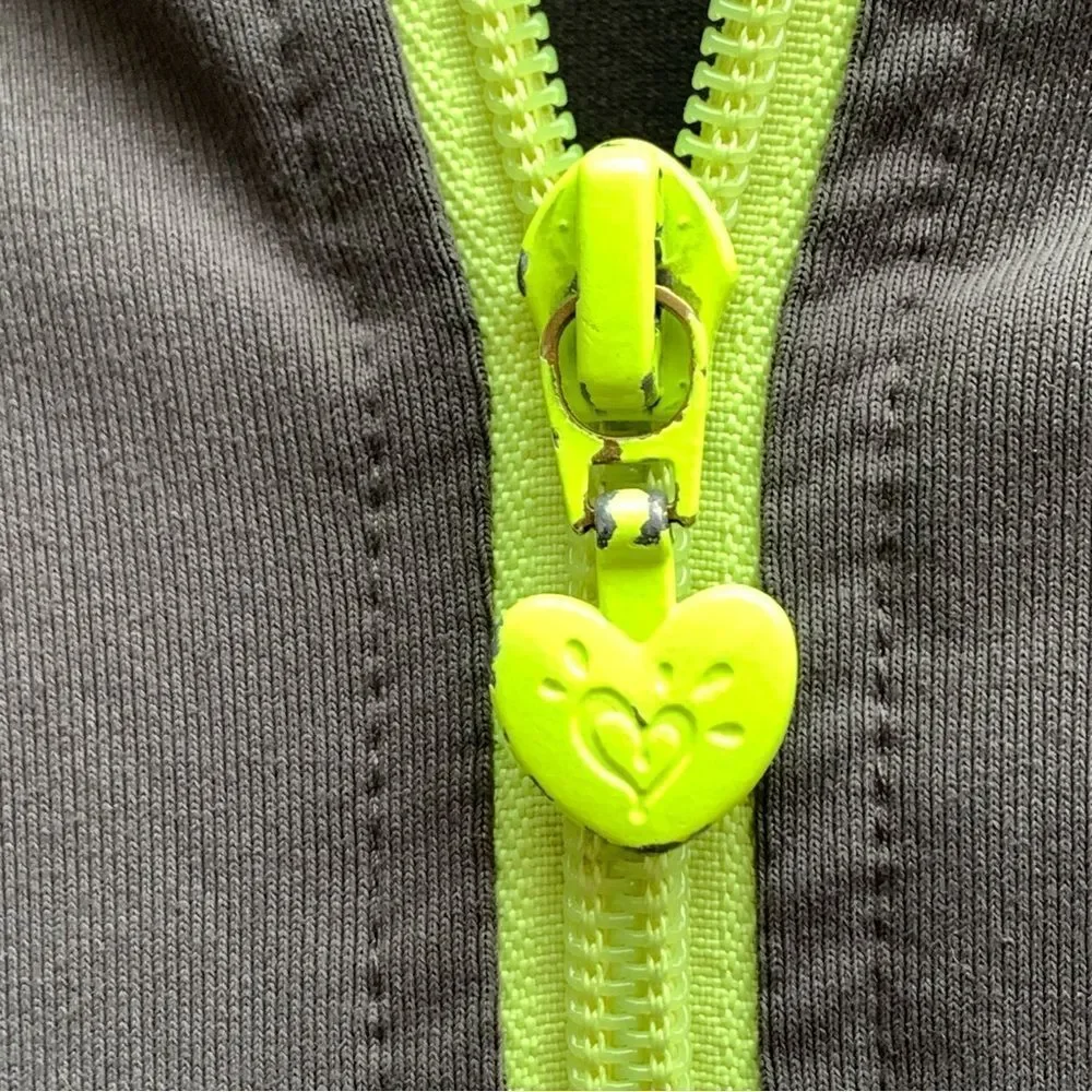Justice Track Jacket Full Zip Grey Neon Green Lightweight Girl’s size 10